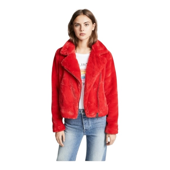 REBECCA MINKOFF | $248 Henderson Faux Fur Jacket in Red, Size XS - Picture 2 of 8